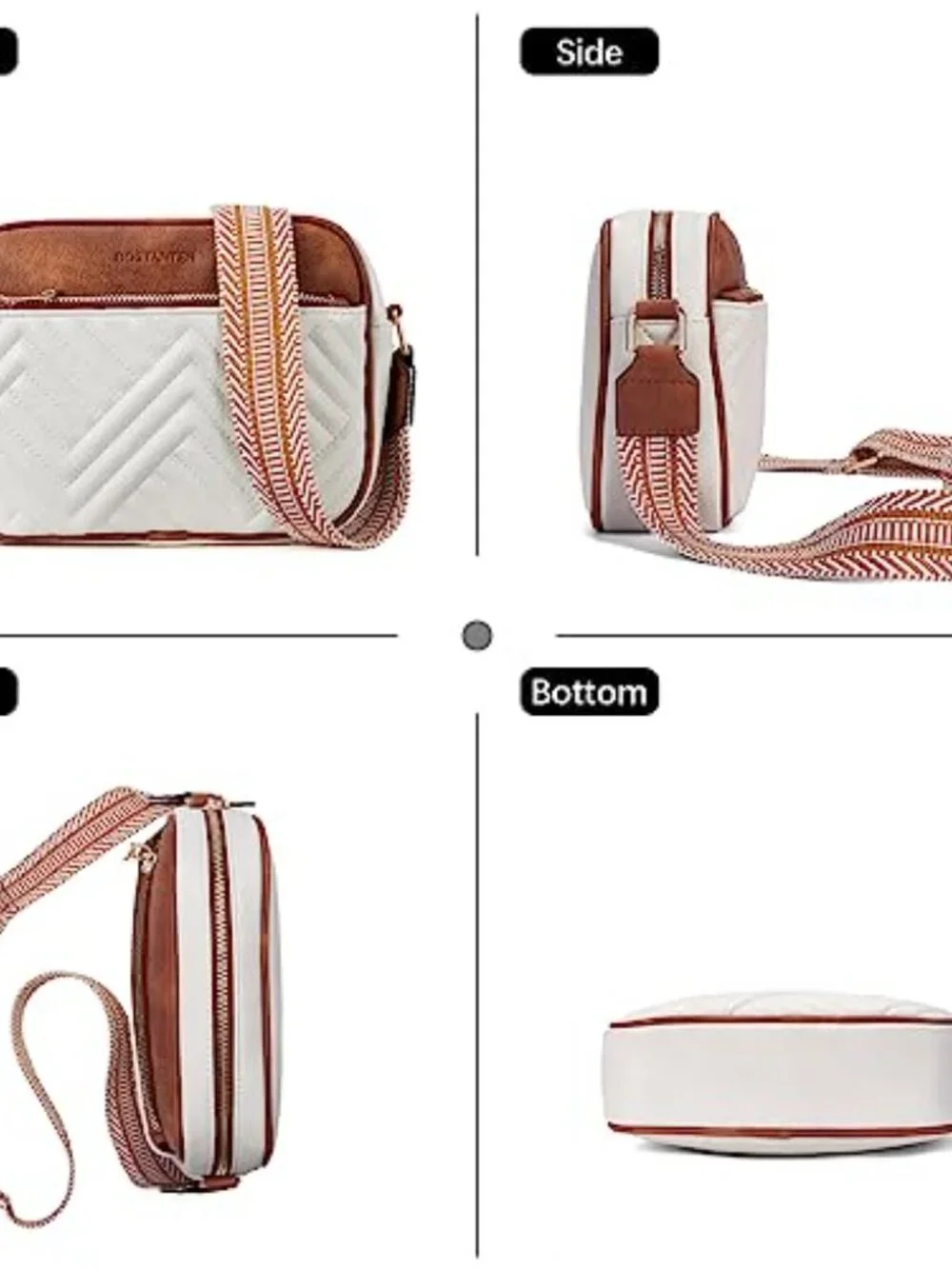 Quilted Vegan Leather Crossbody Bag with Wide Strap